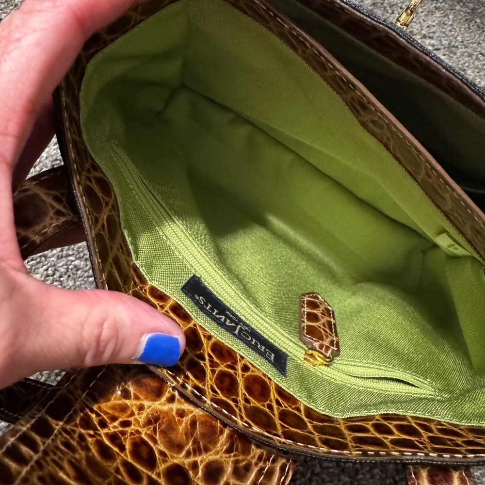 Eric Javits Black Island Tote Bag with Brown Croc-Trim and Gold Hardware - Picture 11 of 12